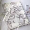 FGSS Unisex Classic Tartan Plaid Scarves Women Men Winter Warm Scarf - Soft Lightweight Faux Cashmere Check Fringe Wrap (White & Striped Grid)