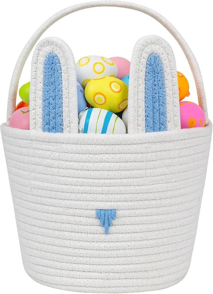 CubesLand Easter Baskets for Kids - Empty Bunny Basket with Handle, Soft & Sturdy Easter Egg Hunt Basket Bag (9.8x7.8x7.8 Inch) - Perfect Easter Gifts for Girls, Boys & Toddlers