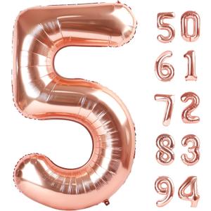 Rose Gold 5 Balloon, Number Balloons 40 Inch, 5th Birthday Balloon Decorations, Rose Gold Party Supplies, 5 Number Balloons, Number 5 Balloon