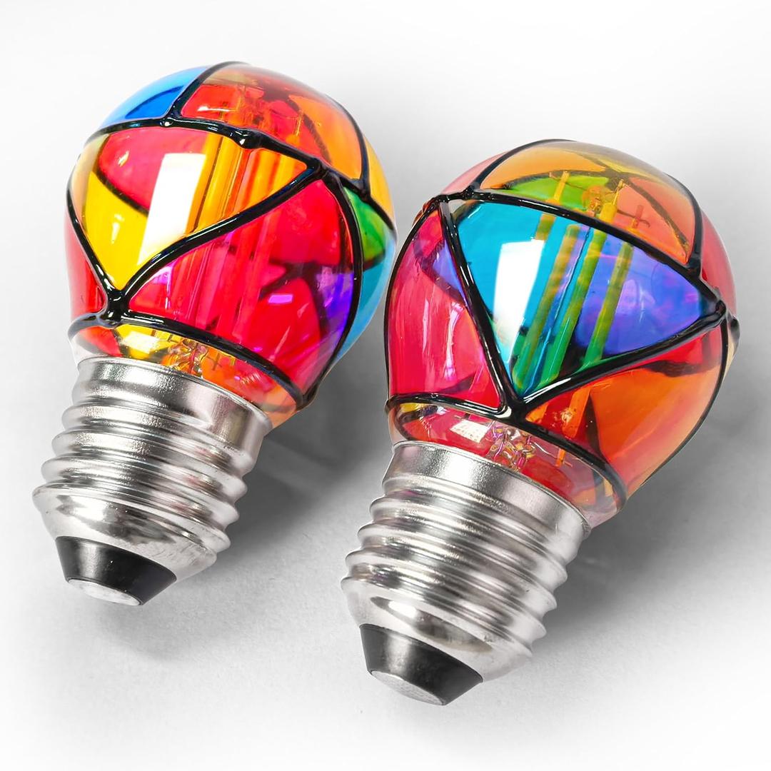 Stained Glass LED Light Bulb, G45 3W Colored Rainbow Mosaic Light Bulb 25W Equivalent, Colorful Night Light for Ambient Home Party, Recreation Room, Balcony, Christmas Decoration, Non-Dimmable, 2 Pack