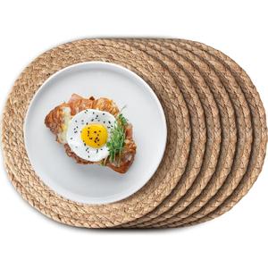 Aofmee 12 inch Round Woven Placemats Set of 6, Boho Rattan Place Mats, Natural Water Hyacinth Table Placemats, Farmhouse Weave Table Mats, Rustic Braided Wicker Charger Plates for Dining Table Decor