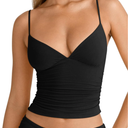 PINKMSTYLE Women's Sexy V Neck Ruched Cami Top Sleeveless Spaghetti Double Layer Fitted Crop Tank Tops Small