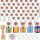 Bokon 50 Packs Mini Plastic Bottles with Corks Stoppers Eye Screws Funnels Small Potion Bottles Tiny Clear Sand Art Jar Wishing Vial for Birthday Party DIY Crafts Gift