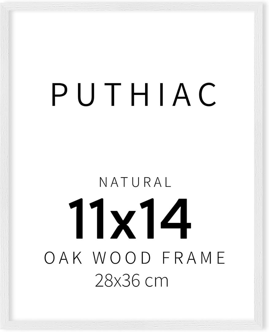 puthiac 11x14 White Oak Wood Picture Frame - Minimalist 11x14 Poster Frame, 11"x14" Frame Wood, Natural Solid Wooden Picture Frames for Wall Art Photo and Prints (1 Pack, White)