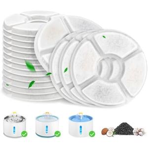 Cat Fountain Filter, 16 Pcs Cat Water Fountain Filters Replacement, 3-Filtration System Round Carbon Filters Compatible with 81oz / 2.4L Round Automatic Pet Dog Water Fountain Dispenser