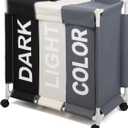 Laundry Sorter 3 Section Laundry Hamper Basket with Rolling Wheels Laundry Organizer Cart for Bathroom Bedroom Nursery (White+Grey+Black)