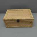 Rattan Box with Lid Decorative Natural Handmade Boho Rattan Baskets Woven Wicker Cane Bins Keepsake Memory Jewelry Boxes Rectangular Desk Shelf Closet Organizer Container (Large Size)