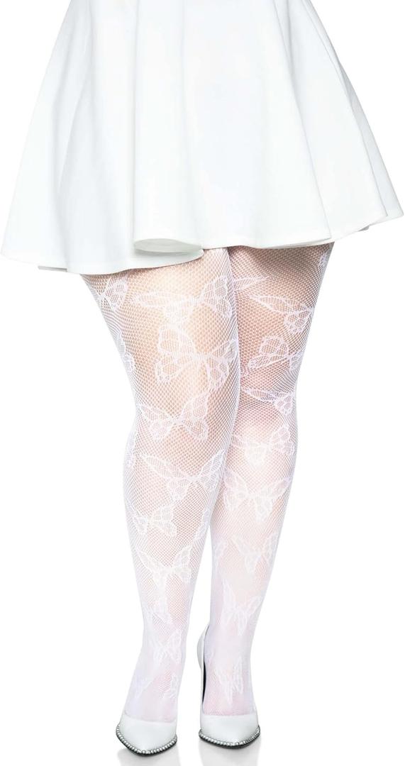 Leg Avenue Women's Dark Alternative Animal Fishnet Tights (White), 1X-2X