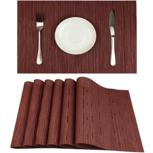 Red-A Placemats Set of 6 for Dining Table Heat-Resistant Washable Place Mats Woven Vinyl Kitchen Table Mats Easy to Clean,Wine red