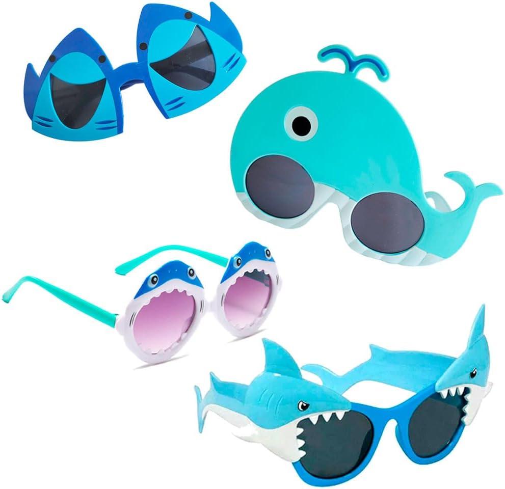 Shark Sunglasses Eyeglasses Glasses Funny Unique Novelty Costume Sunglasses for Boys Girls Adults Mens Womens Ocean Theme Party Decoration Photo Props Toys 4 Pairs