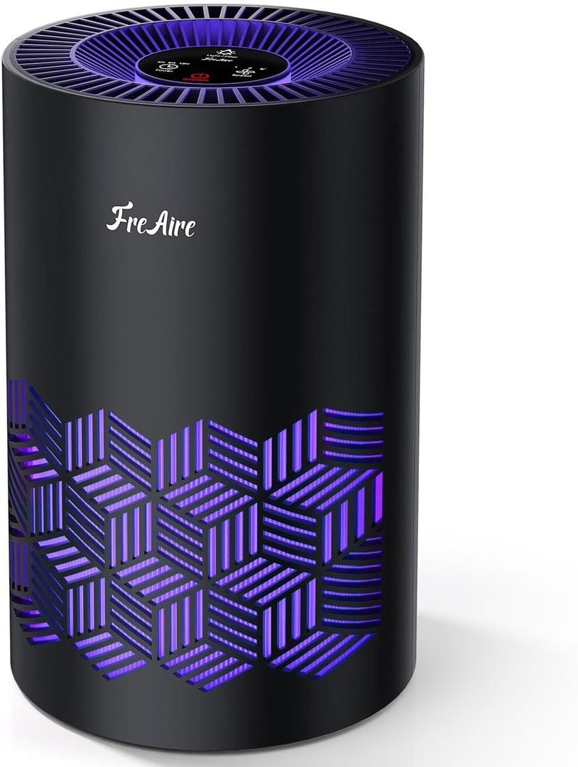 FreAire Air Purifiers for Bedroom, Air Purifiers for Home with Lights, HEPA Air Purifier Removes Dust Smoke Pollen Dander Smell, for Home/Pets/Bedroom, Black