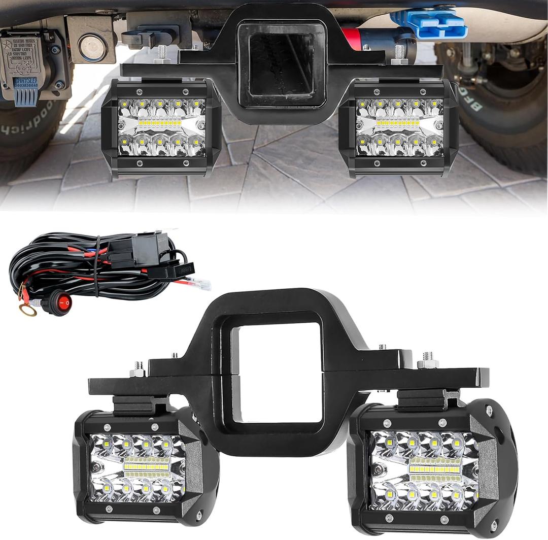 BESTZHEYU 4 Inch Hitch LED Work Lights with 3Inch Tow Hitch Mount Bracket and Wiring Harness Led Off-Road Driving Light bar for Truck Trailer SUV Pickup Car RAM