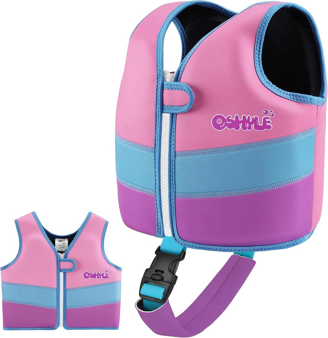 Oshyle Kids Swim Vest with Crotch Strap - Neoprene Swim Trainer Vest for Toddlers 1-9 Years, Boys & Girls Swim Trainer with Adjustable Straps, Size: L(6-9)