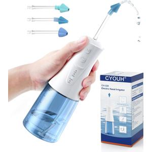 Electric Neti Pot Nasal Irrigation System  300ml Cordless Sinus Rinse Machine for Adults & Kids, Nose Wash Bottle with 3 Tips for Nasal Care(Sky Blue)