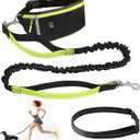 Hands Free Dog Leash with Zipper Pouch,Reflective Dual Handles Retractable Bungee Waist Leash for Small and Medium Dog Walking, Jogging (Black)