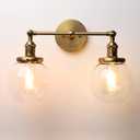 Phansthy Vintage 2 Light Wall Sconce Industrial Wall Light with Dual 5.9 Inches Globe Glass Lampshade (Antique)