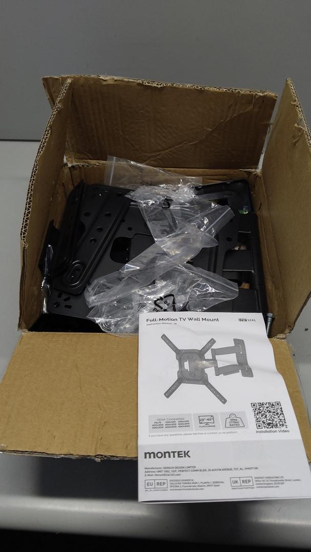 monTEK Full Motion TV Wall Mount for 23–65 Inch Flat & Curved TVs and Monitors, Swivel & Tilt Articulating Bracket, Max VESA 400x400mm, Holds up to 77 lbs, Perfect Center Design