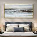 Abstract Ocean Sky Landscape Canvas Wall Art 29x58 Inch - Framed, Blue Gray Gold Tones Decorative Hangings, Large Modern Wall Pictures for Bedroom Kitchen Office