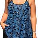 Plus Size Tankini Swimsuits - Women Two Piece Tankini Top with Shorts Flowy Swimsuit 2025 Bathing Suits (Blue Paisley), Size 20W