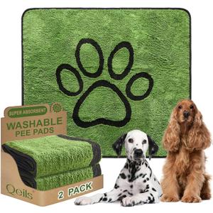 Qeils Reusable Dog Pee Pads, 2 Pack Super Absorbent & Leakproof Washable Puppy Pads with Soft Green Top Layer, for Potty Training, Crates, Couch, Car Seats & Pet Beds, 48"x 48"