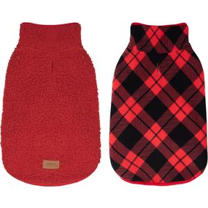 cyeollo Medium Dog Coat, Sherpa Dog Winter Coat Reversible Fleece Dogs Jackets Warm Doggie Sweater Vest for Small Medium Dogs Male with Leash Hole Soft Cold Weather Pet Clothes, Buffalo Plaid XL (X-Large (22-28lbs))