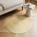 Carvapet 2 ft Round Washable Rug, Imitation Jute Low Pile Circle Carpet with Non Slip Rubber Backing, Foldable Stain Resistant Area Rug for Living Room Bedroom Office Bathroom, Yellow