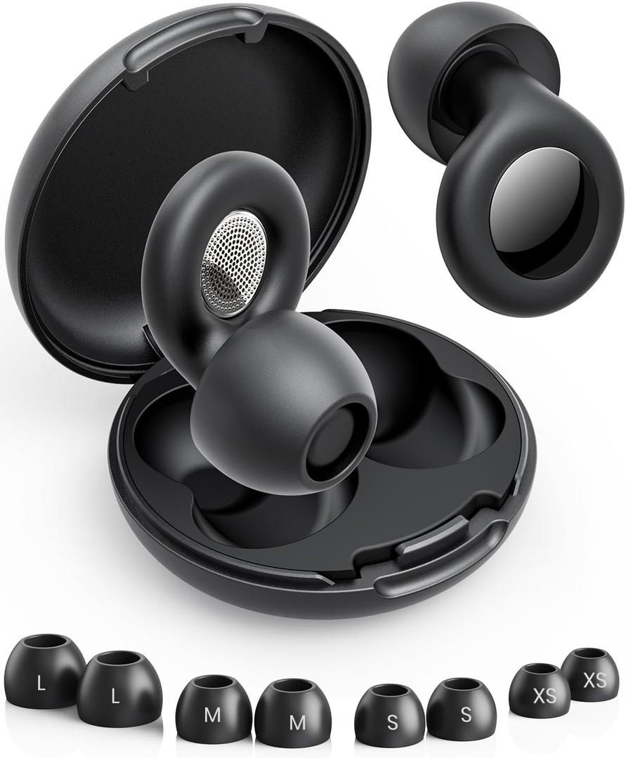 Ear Plugs for Sleep Noise Cancelling - Klearlook Reusable&Washable Ultra Soft Silicone Earplugs for Hearing Protection,45dB Noise Reduction Earbuds, 8 Ear Tips XS, S, M, L, Carrying Case, Black