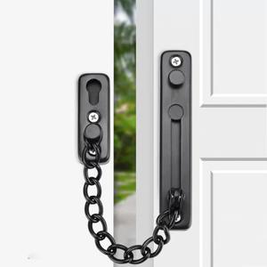 KAFENDA Security Door Chain Lock Sturdy Door Lock Latch for Inside Door Stainless Steel Hotel Door Lock with Spring Button Door Locks for Kids Safety (Black)