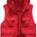 M2C Mens Hooded Mesh Multiple Pockets Traveling Vest (Medium, Red)