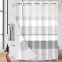 No Hook Grey Shower Curtain with Snap in Fabric Liner Set, Boho Striped Modern Double Layers Waterproof Fabric with See Through Top Window Open Grommet Bath Curtain 54x80 Inch
