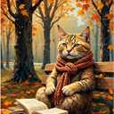 Autumn Cat Paint by Numbers Kit for Adults - DIY Cute Cat Reading on Bench in Fall Painting on Canvas, Acrylic Paint Set, Suitable for Beginners, Art for Home Decoration or Gifts(16X20IN Framed)