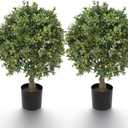 Artificial Boxwood Topiary Ball Tree 22inch Fake Topiary Tree Faux Ball Shaped Potted Plant for Porch Home Garden Decor 2Pack