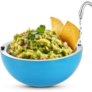 Honeydak 1 Pack 35 oz Dip Chiller Bowl Stainless Steel Double Walled Insulated Ice Serving Bowl for Parties Salsa, Guacamole, Condiments, Sauces, Salad & Food Hot and Cold, Blue