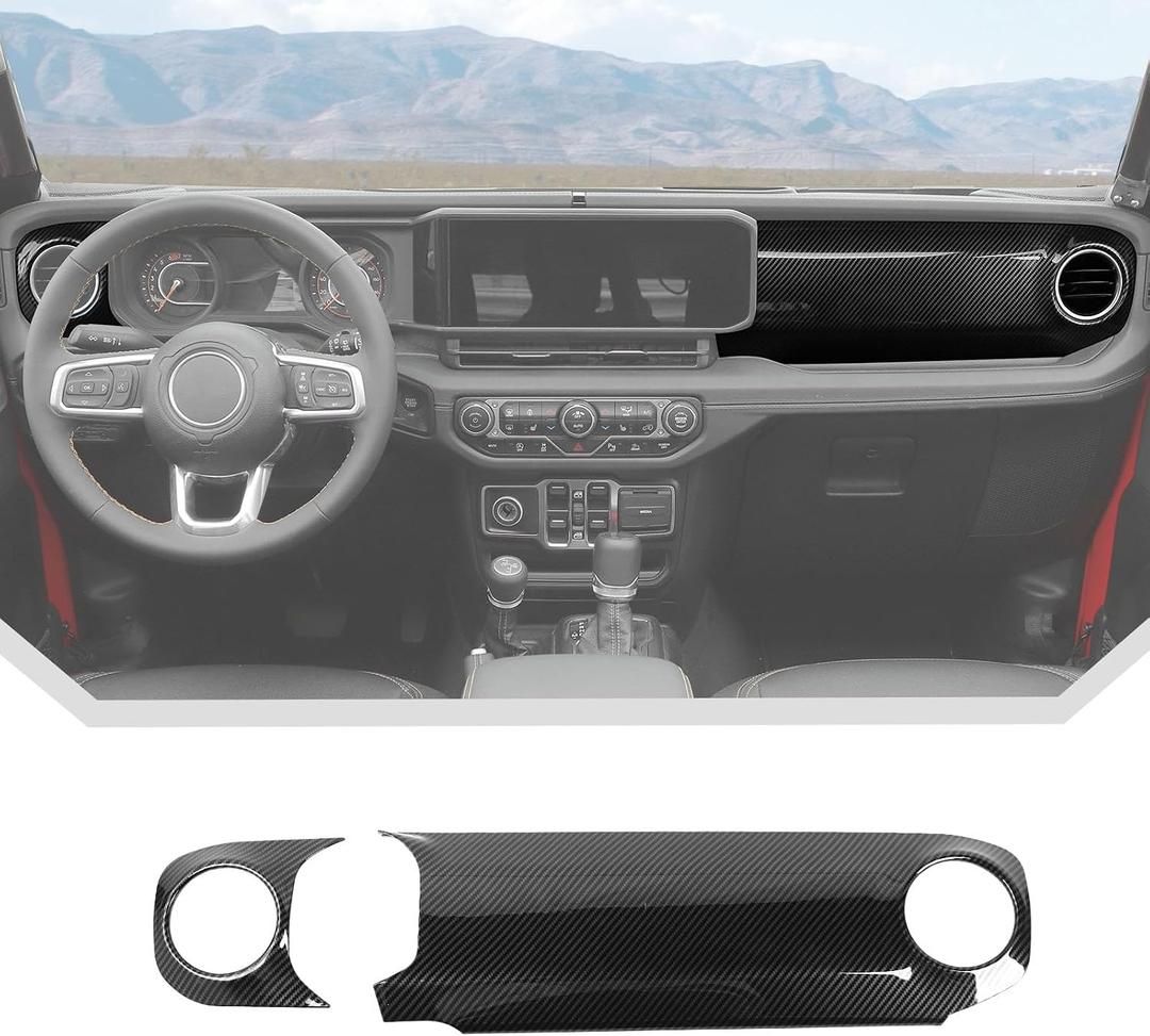 JeCar 2pcs for 2024+ Jeep Wrangler JL Interior Accessories Center Console Dash Panel Cover Trim (Carbon Fiber)