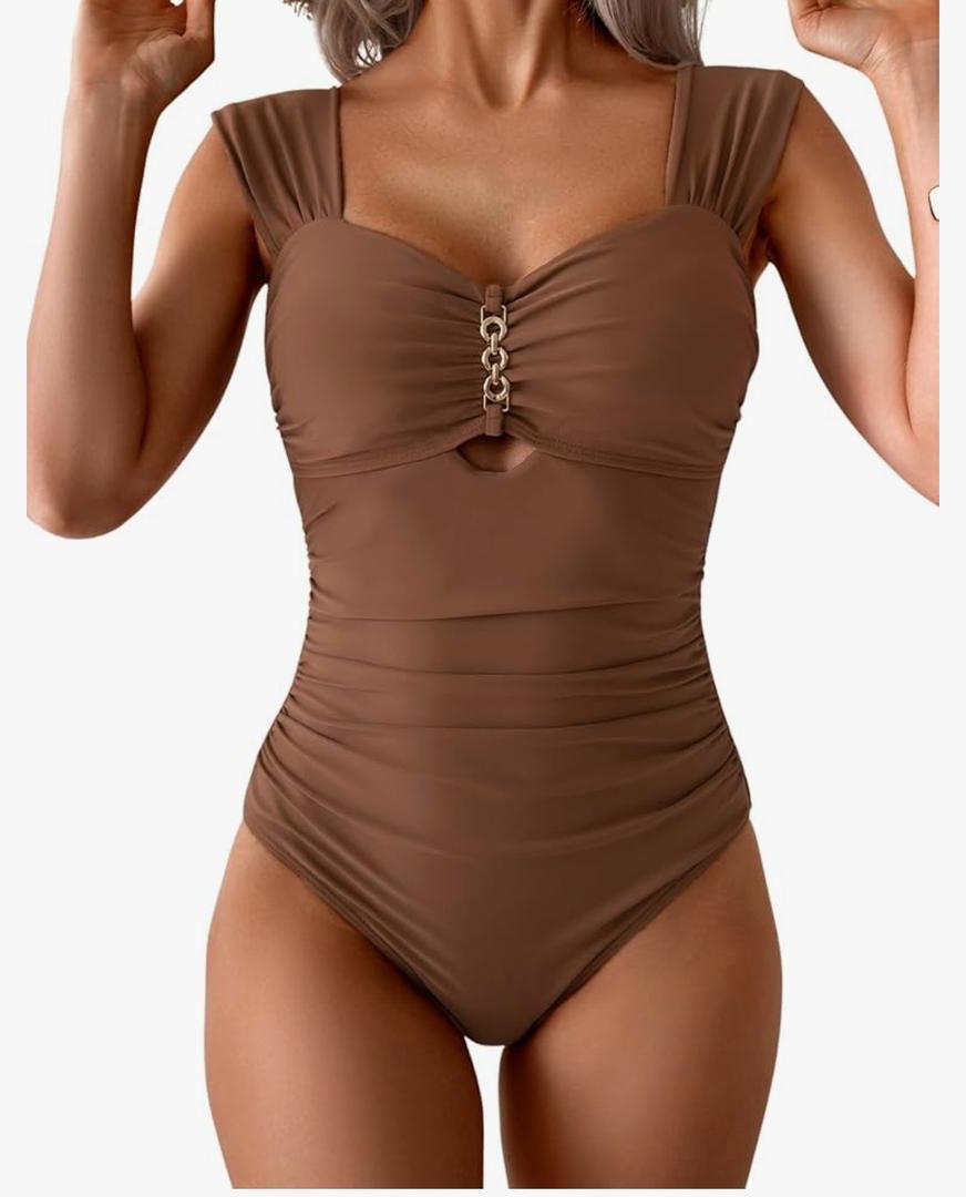 Eomenie Women's One Piece Swimsuit Tummy Control Cutout Bathing Suit Push Up Wide Straps Swim Suit, M