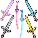 6 Pack Inflatable Pixel Weapons Set,6 Styles Inflatable Sword PVC Reusable Pool Party Props for Cosplay Theme Events