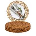 AHHFSMEI Paper Braided Round Placemats Set of 12 Natural Non-Slip Heat Resistant Table Mats for Dining Tables Woven Indoor & Outdoor Place mats(Brown,12)