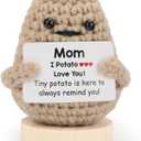 2 x Emotional Support-Nuggets-Positive-Potato, Funny Encouraging Pickle with Base, Mini Cute Knitted Crochet Plush Dolls, Handmade Birthday Gifts from Friend/Family - Khaki