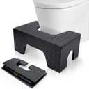 Foldable Toilet Stool Squat, 7" & 9" Adjustable Heights Bamboo Flip Poop Stool for Adults and Kids with Non-Slip Layer - Improve Bathroom Posture and Comfort, No Assembly Required, Black