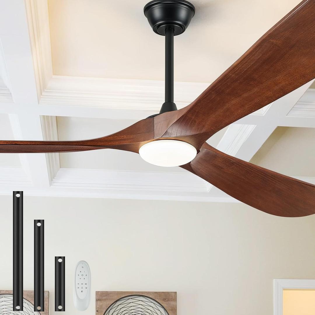 52" Ceiling Fans with Lights and Remote Control, Outdoor Ceiling Fan with Lights High CFM Quiet 3 Blade Wood Walnut Fan, Propeller Ceiling Fan for Outdoor/Indoor,Deep Walnut