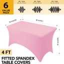 6-Pack Premium Pink Spandex Tablecloths for 4ft Rectangle Tables, Stain & Wrinkle-Resistant, Washable Stretch Polyester Fitted Table Cover for Weddings, Banquets, Trade Shows Events