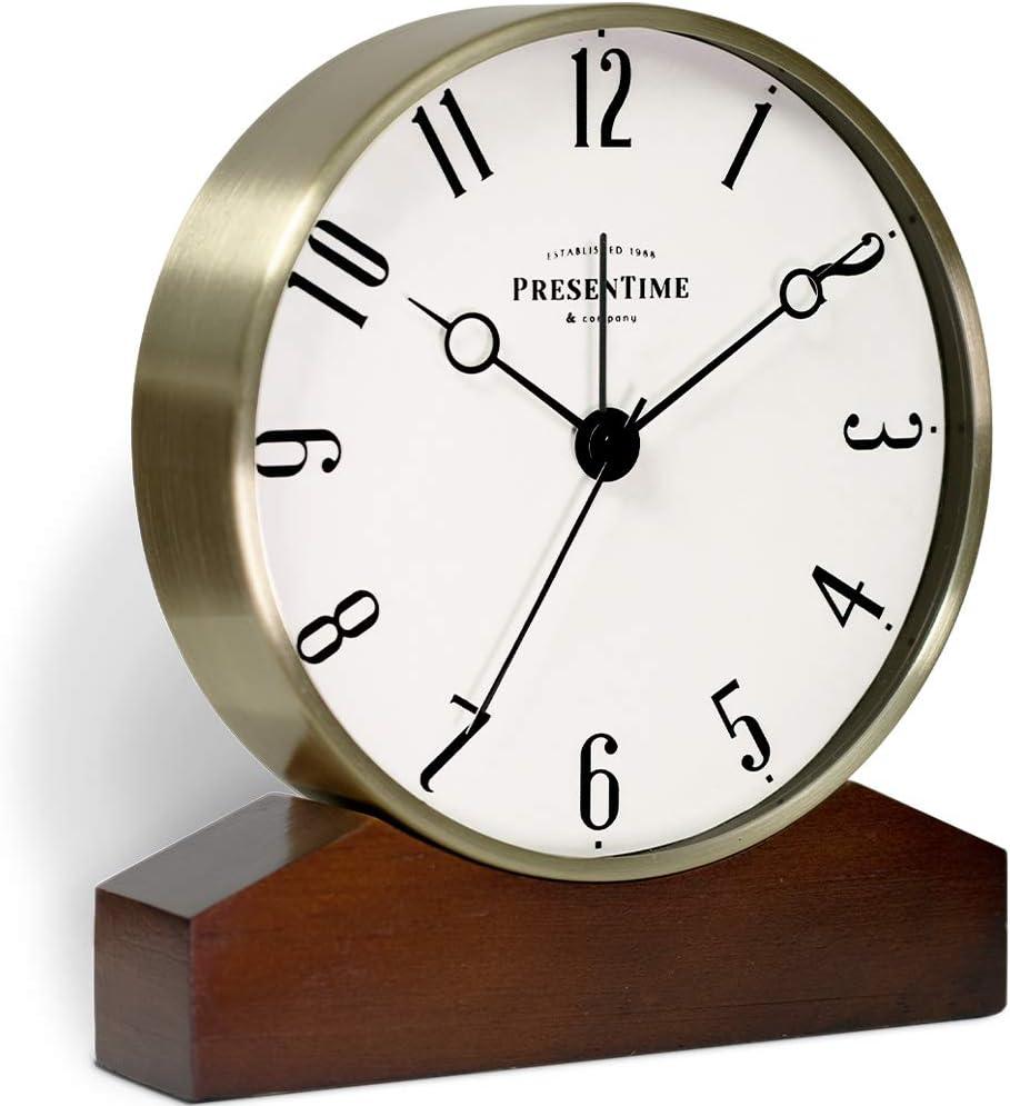 Presentime & Co Mozart Mantel Alarm Clock, Desk and Shelf Clock, Tabletop Decoration, 6 x 5.5 inch, Silent no Ticking, Wooden Base, Walnut Finish, Golden Color, Arabic Numeral Presentime & Co Mozart Mantel Alarm Clock, Desk and Shelf Clock, Tabletop Decoration, 6 x 5.5 inch, Silent no Ticking, Wooden Base, Walnut Finish, Golden Color, Arabic Numeral