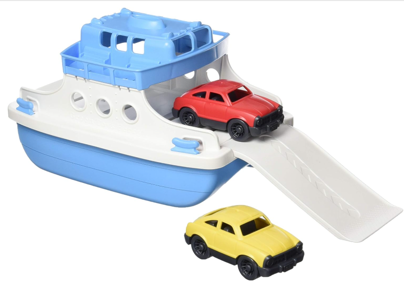 Green Toys Ferry Boat with Mini Cars Bathtub Toy, Blue/White, Standard