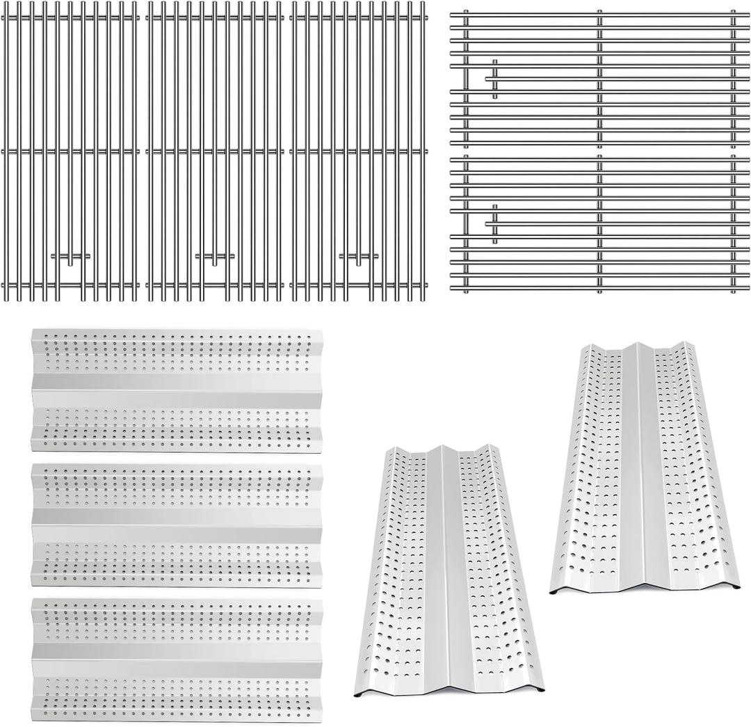 5Packs 7mm Round Cooking Grid Grates with 5Packs Stainless Steel Flame Tamer Heat Plates Replacement Parts for Blaze BLZ-3 BLZ-4 BLZ-5,3, 4, 5 Burner Blaze Grill Models
