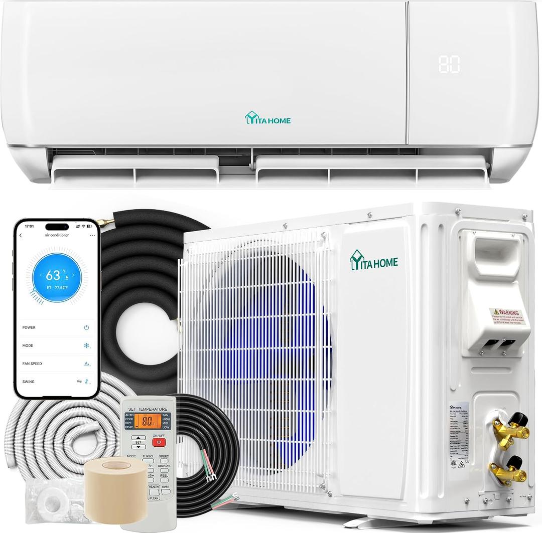 YITAHOME 12000 BTU Mini Split AC/Heating System, Ductless Mini Split Air Conditioner Heat Pump,115V 20 SEER2 Energy Efficient Inverter AC Unit,Wifi Enabled Compatible with Alexa for Apartment, Garage