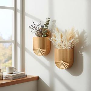 Aimto Wooden Wall Vase Set of 2, Bamboo Boho Wall Decor Planters Holder for Indoor Plants, for Entryway, Hallway, Bathroom, Living Room, Dining Room