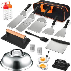 18PCS Griddle Accessories Kit, Flat Top Grill Accessories Set for Blackstone and Camp Chef, Grill Spatula Set with Enlarged Spatulas, Basting Cover, Scraper for Outdoor BBQ
