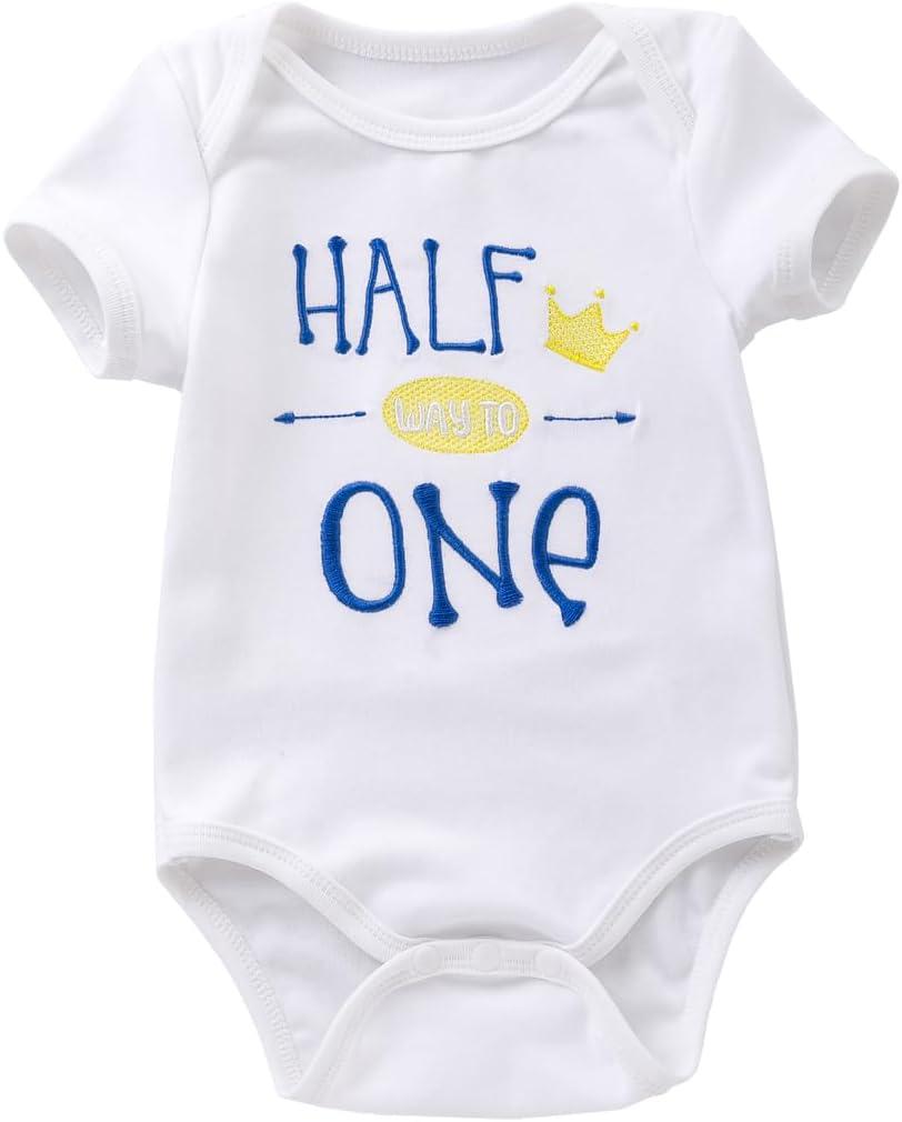 Baby Girls Half First Birthday Embroidery Candy Romper Baby Boys on The Way to One Birthday Outfit 6-9 Months