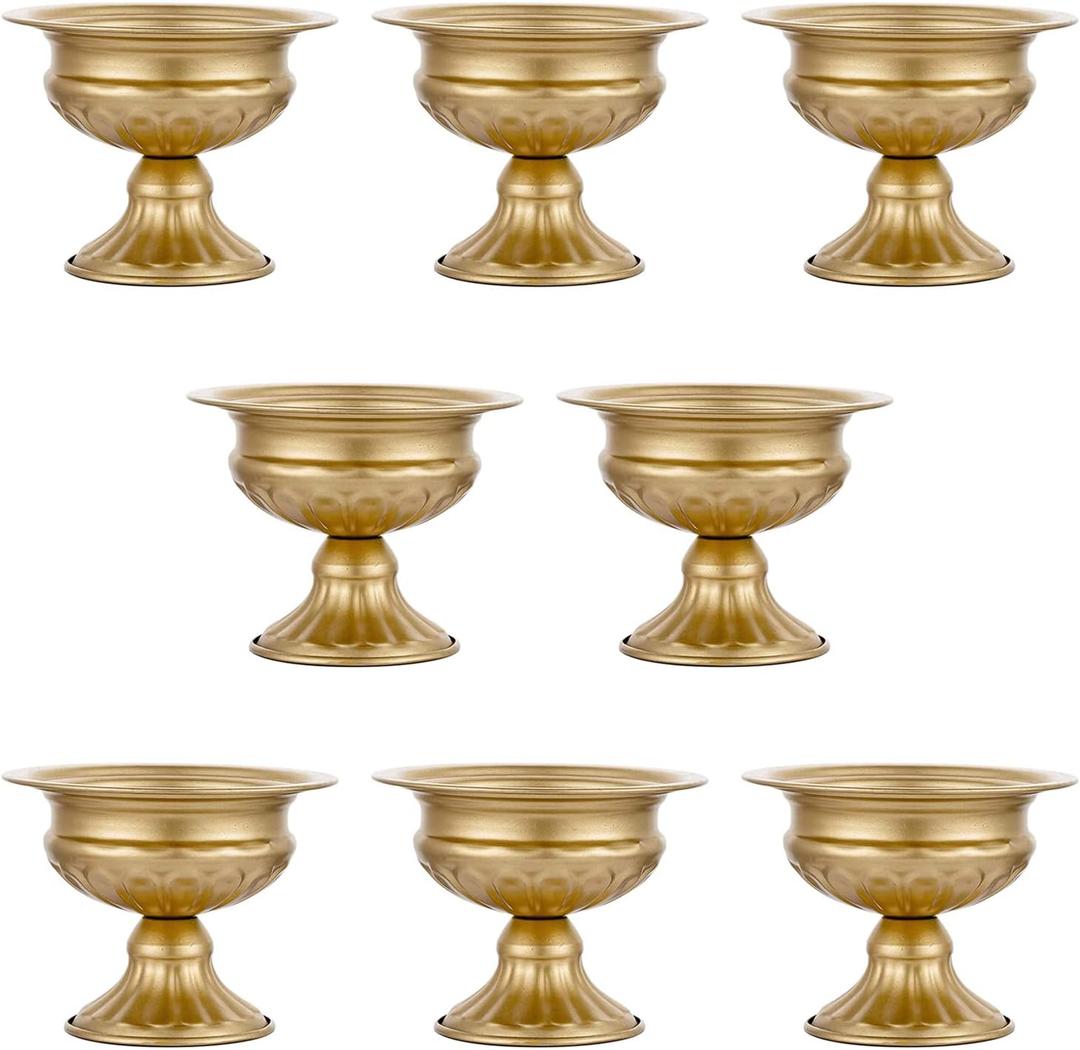 8Pcs Gold Vases for Centerpieces, 4.72in Centerpieces for Table Mini Sized Flower Arrangement Metal Urn Planter for Birthday Wedding Home Decoration Christmas (Gold)