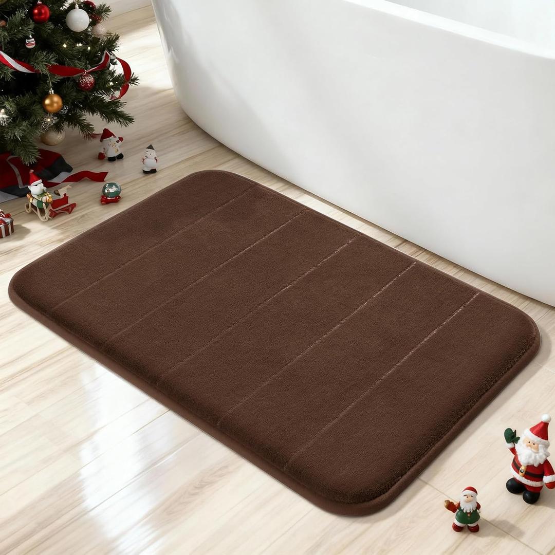 Yimobra Brown Bath Mat, Super Soft Absorbent Memory Foam Bathroom Rug Non Slip, Quick Dry, Machine Washable Floor Carpet for Tub Shower, Home Decor Accessories, 24x17
